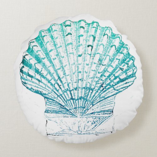 coastal chic teal blue watercolor mermaid seashell round pillow