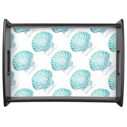 coastal chic teal blue watercolor mermaid seashell serving tray