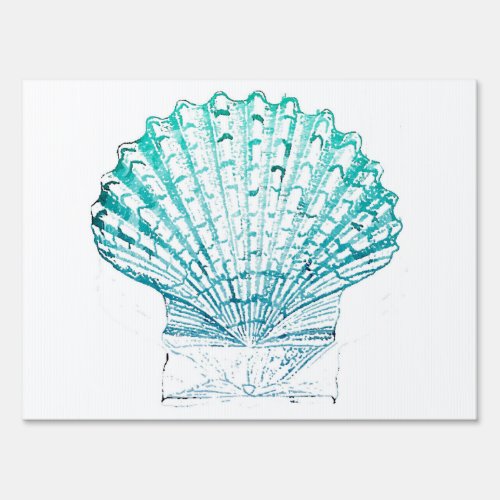 coastal chic teal blue watercolor mermaid seashell sign