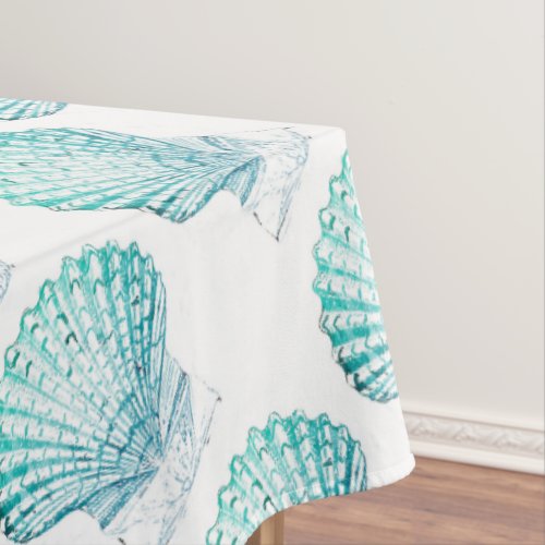 coastal chic teal blue watercolor mermaid seashell tablecloth