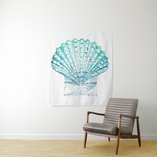 coastal chic teal blue watercolor mermaid seashell tapestry