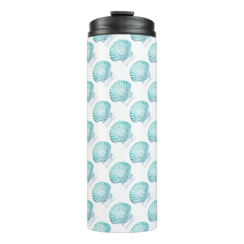 coastal chic teal blue watercolor mermaid seashell thermal tumbler