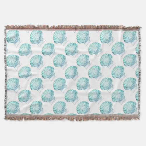 coastal chic teal blue watercolor mermaid seashell throw blanket