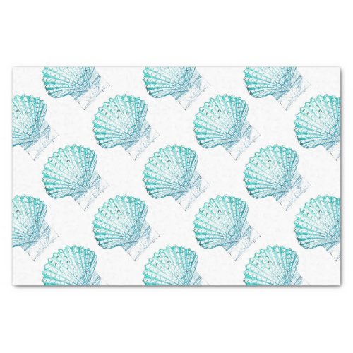 coastal chic teal blue watercolor mermaid seashell tissue paper