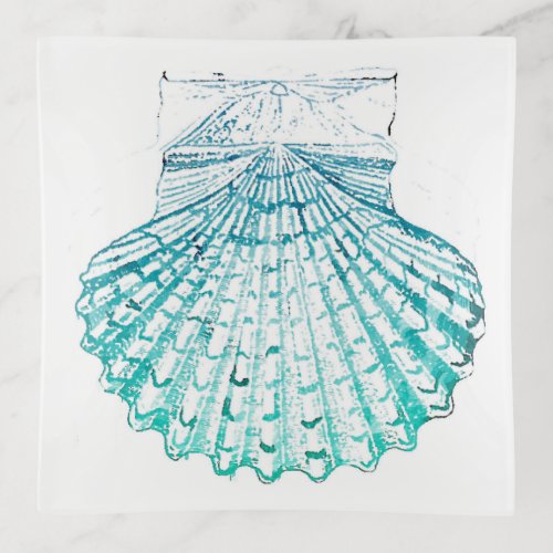 coastal chic teal blue watercolor mermaid seashell trinket tray