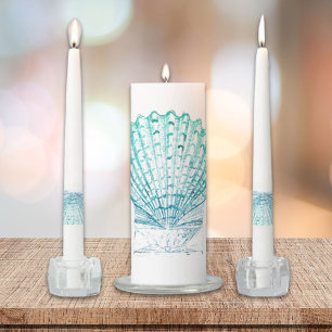 coastal chic teal blue watercolor mermaid seashell unity candle set