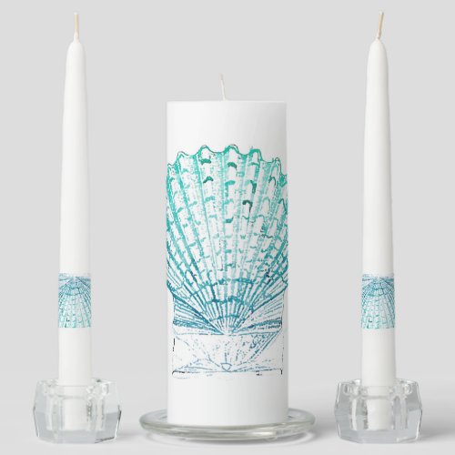 coastal chic teal blue watercolor mermaid seashell unity candle set