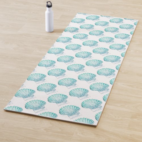 coastal chic teal blue watercolor mermaid seashell yoga mat