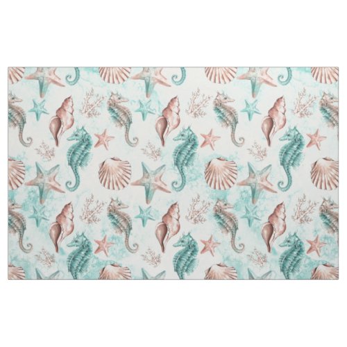Coastal Chic  Teal Green and Coral Reef Fabric