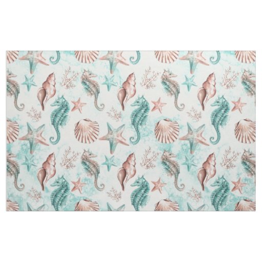 Coastal Chic | Teal Green and Coral Reef Fabric