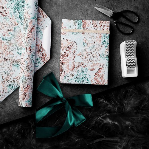 Coastal Chic  Teal Green and Coral Reef Grunge Wrapping Paper