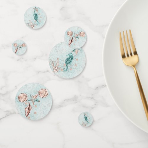 Coastal Chic  Teal Green and Coral Reef Party Confetti