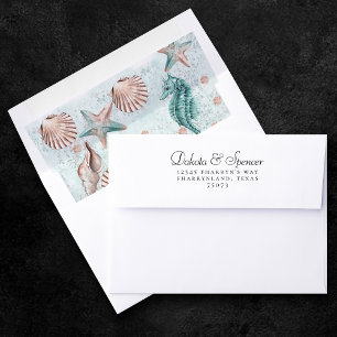 Coastal Chic Teal Green and Coral Reef Party Envelope Liner