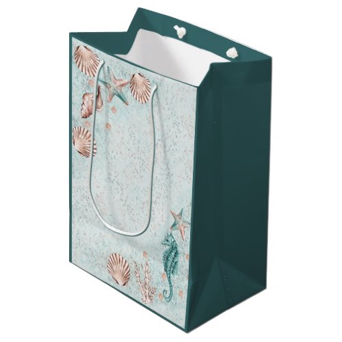 Coastal Chic  Teal Green and Coral Reef Party Medium Gift Bag