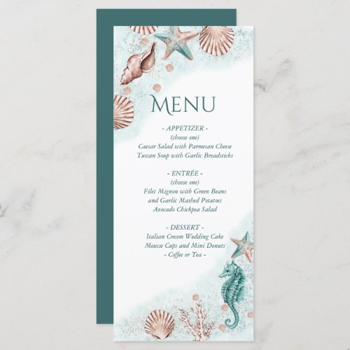 Coastal Chic  Teal Green and Coral Reef Party Menu