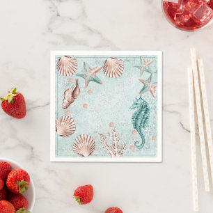 Coastal Chic Teal Green and Coral Reef Party Napkins