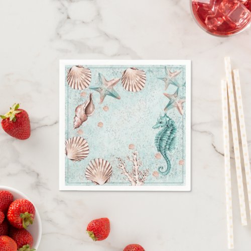 Coastal Chic  Teal Green and Coral Reef Party Napkins