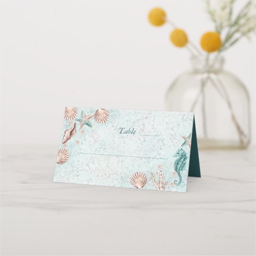 Coastal Chic  Teal Green and Coral Reef Party Place Card