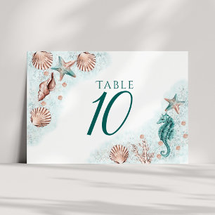 Coastal Chic Teal Green and Coral Reef Party Table Number