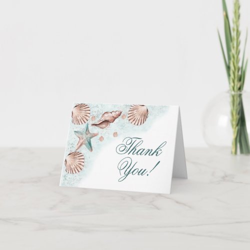 Coastal Chic  Teal Green and Coral Reef Party Thank You Card