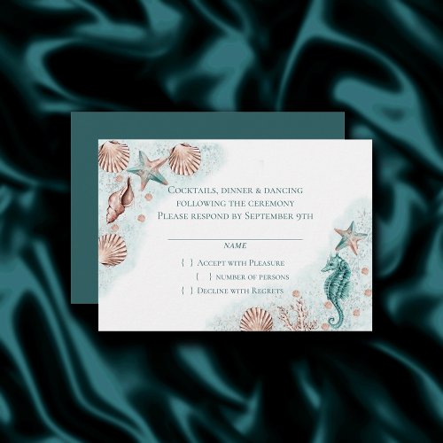 Coastal Chic  Teal Green and Coral Reef RSVP Card