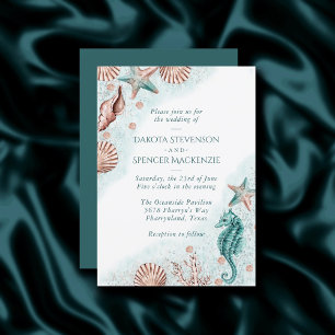 Coastal Chic   Teal Green and Coral Reef Wedding Invitation