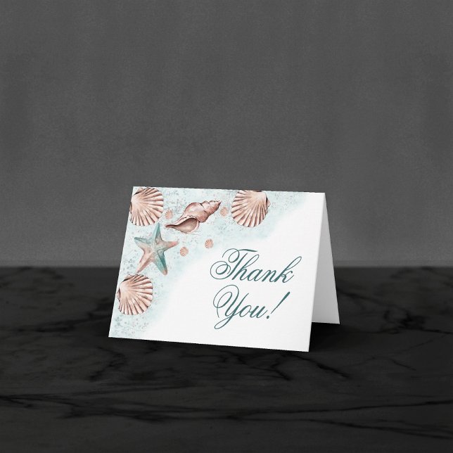 Coastal Chic | Teal Green and Coral Reef Wedding Thank You Card (Creator Uploaded)