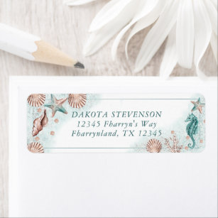 Coastal Chic   Teal Green and Coral Return Address Label