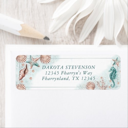 Coastal Chic  Teal Green and Coral Return Address Label