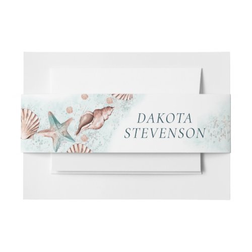 Coastal Chic  Teal Green Coral Reef Party Invitation Belly Band