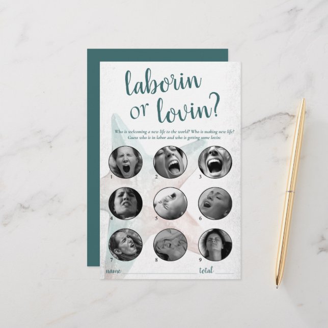 Coastal Chic | Teal Starfish Laborin or Lovin Game (Front/Back In Situ)