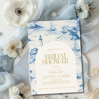 Coastal Chic Toile De Jouy Bridal Shower Invitation