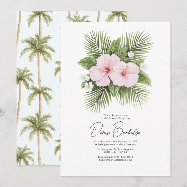 Coastal Chic Tropical Floral Bridal Shower Invitation (Front/Back)