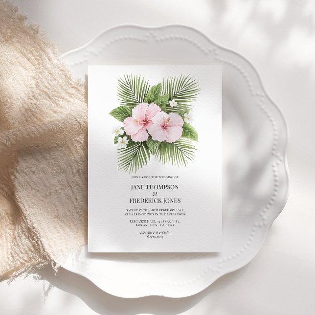 Coastal Chic Tropical Floral Wedding Photo QR Code Invitation (Coastal Chic Tropical Floral Wedding Photo QR Code Invitation)