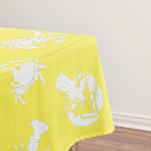 Coastal Chic Yellow White Crab and Lobster Pattern Tablecloth