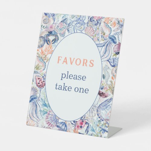 Coastal Chinoiserie Seashell Bridal Favors Pedestal Sign