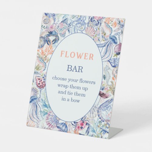 Coastal Chinoiserie Seashell Bridal Flower Bar  Pedestal Sign