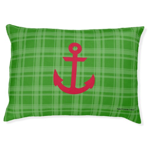 Coastal Christmas Anchor Green Plaid Dog Bed