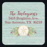 Coastal Christmas Beach Address Label<br><div class="desc">A coastal Christmas beach themed square address label.  Address label is decorated with a pretty sand dollar and Christmas foliage. Personalize it with your name and address.</div>