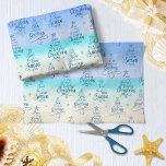 Coastal Christmas Beach Holiday Sayings Tissue Paper<br><div class="desc">This tissue paper features a pattern of beachy holiday sayings with script calligraphy in the shape of Christmas trees: “Sand is the New Snow, ” “Seas & Greetings, ” and “Have a Very Beachy Christmas, ” interspersed with tiny starfish, on an abstract beach background. Please contact me through Zazzle Chat...</div>
