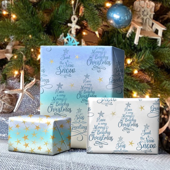 Coastal Christmas Beach Holiday Sayings Wrapping Paper Sheets (Creator Uploaded)