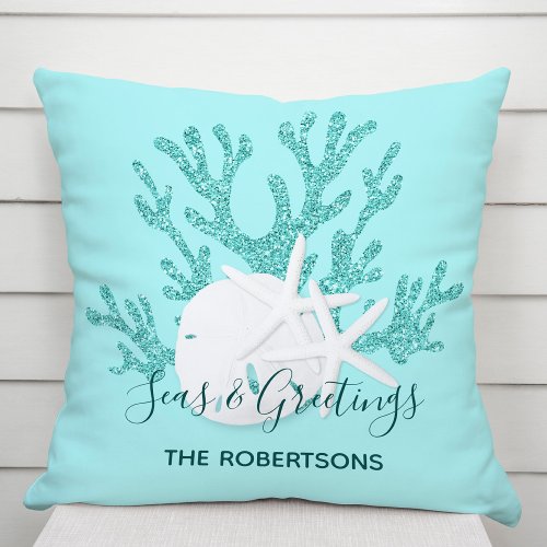 Coastal Christmas Beach Personalized Throw Pillow