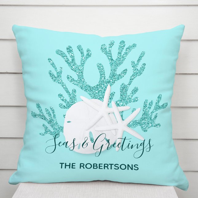 Coastal Christmas Beach Personalized Throw Pillow (Creator Uploaded)