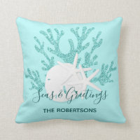 Coastal Christmas Beach Personalized Throw Pillow