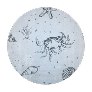 Coastal Christmas Beach Sea Creatures Blue Cutting Board