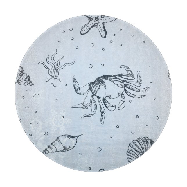 Coastal Christmas Beach Sea Creatures Blue Cutting Board (Front)
