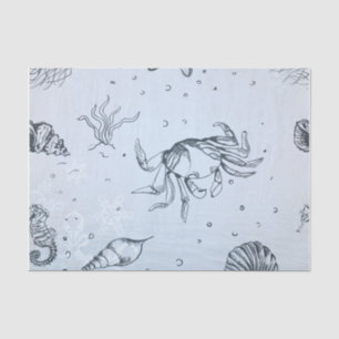 Coastal Christmas Beach Sea Creatures Blue Tissue Paper