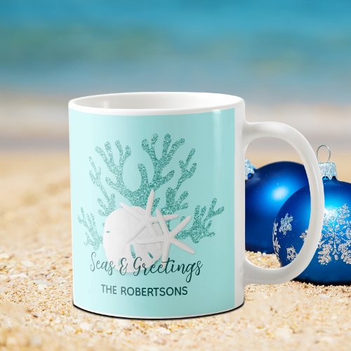 Coastal Christmas Beach Seas and Greetings Coffee Mug