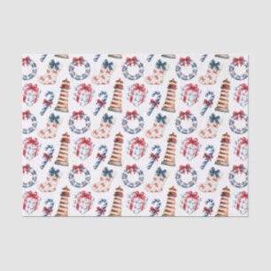 Coastal Christmas Blue and Red Nautical Tissue Paper