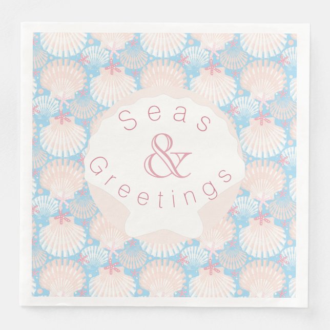 Coastal Christmas Blue Paper Plate Paper Dinner Napkins (Front)